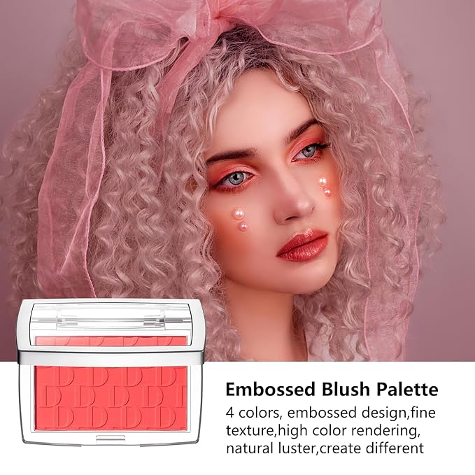 Embossed Blush, Palette Pink Dark Powder Blush Palette-VivaGrace Women