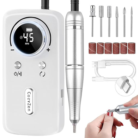 CozyZen Cordless Nail Drill Professional: 45000 RPM Rechargeable Electric Nail File Kit, Portable & Low Noise for Acrylic, Gel Nails, Manicure & Pedicure - Salon & Home Use-VivaGrace Women