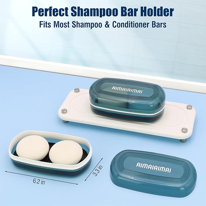 Shampoo Bar Holder Travel Case, Large Soap Holder for 5 oz/10 oz Oversized Bars, Durable & Versatile Storage Soap Container with Drainage Layer (Blue Style A-Large)-VivaGrace Women