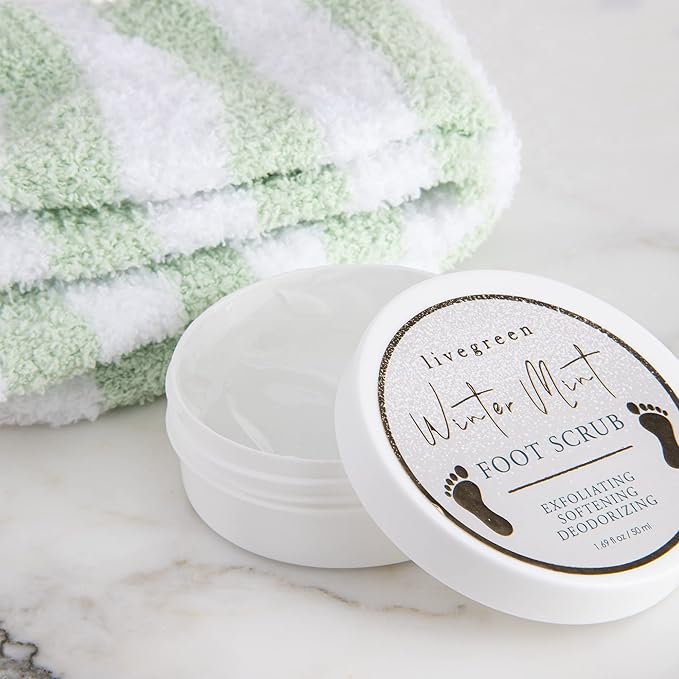 Live Green Bath and Body Set- Foot Spa Set with Fuzzy Socks, Lotion, and Scrub (Winter Mint)-VivaGrace Women