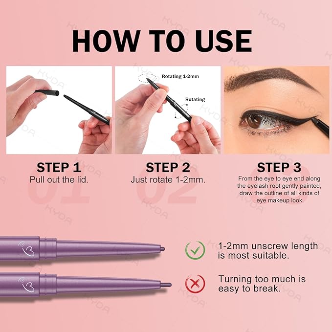 KYDA 2 Pcs Brown Gel Eyeliner Pencil - Super Soft and Smooth Glide With High Pigment Buildable Formula, Lasting Waterproof Colored Pen