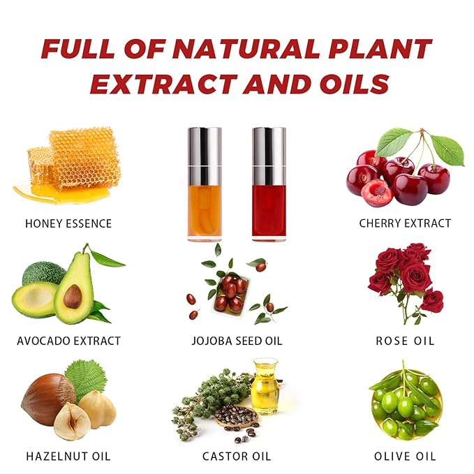 Lip Glow Oil Set, 2 Pcs Comforts Plumping Lip Oil, Refreshes Hydrating Lip Gloss Oil, Non-sticky Lip Plumper Gloss, Nourishing Lip Oil Tinted Lip Balm Lip Care, Soothes Tinted Lip Oil For Dry Lip-VivaGrace Women