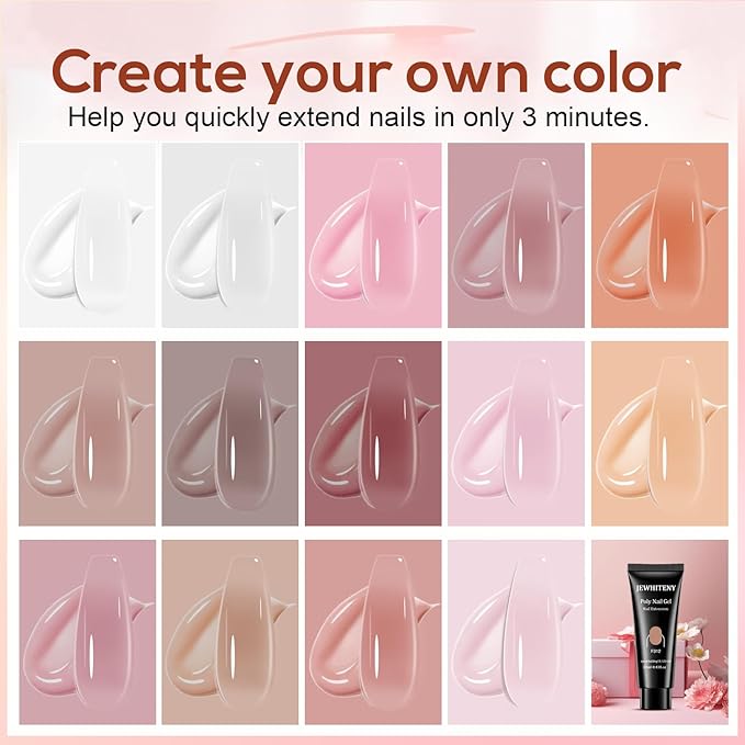JEWHITENY Poly Extension Gel Kit With 48W LED Nail Lamp 14 Colors Builder Extension Gel All-in-One French Kit Nail Art Design Beginner Kit-VivaGrace Women