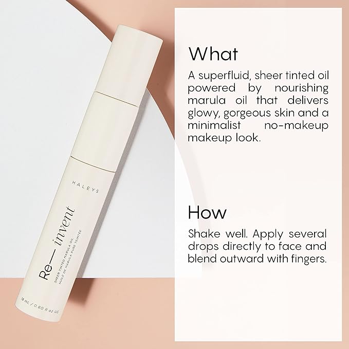 HALEYS Re-invent Sheer Tinted Marula Oil (Medium/Tan Neutral), Skin Tint, Tinted BB Moisturizer, Tinted Foundation, Face Oil, Hydrate Skin, Flexible Shades, Low to Med Coverage, For All Skin Types-VivaGrace Women