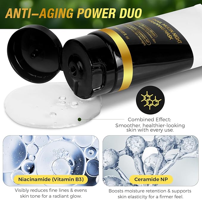 9000PPM Snail Mucin Overnight Wrapping Peel Off Mask for Intensive Hydrating, Skin Barrier Repairing, Reducing Sagging/Wrinkles/Fine Lines, 2.53 Oz/75 ML-VivaGrace Women