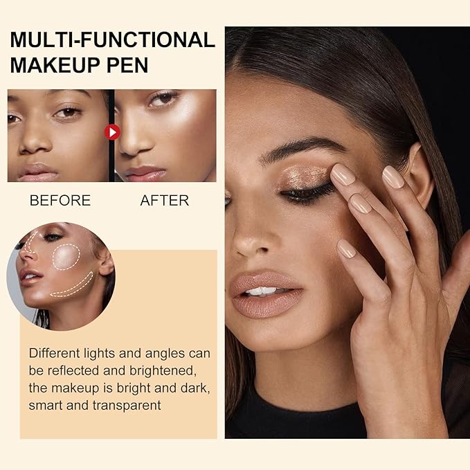 Contour Beauty Wand, Liquid Face Concealer Contouring Highlighter Blusher Stick with Cushion Applicator, Long Lasting Smooth Natural Matte Finish, Lightweight Blendable Super Silky Cream Contour Stick-VivaGrace Women