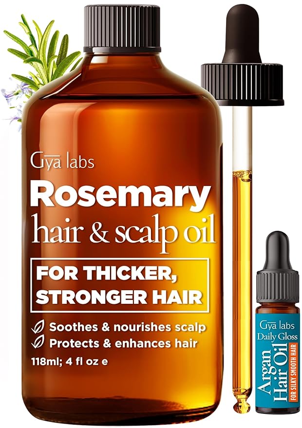 Gya Labs Rosemary & Castor Hair Growth & Styling Oil - 4 Fl Oz - Rosemary to Strengthen Hair - Protect & Tame Frizz, Dry Scalp - Hair & Scalp Hydration with 0.17 Fl Oz Deep Revival Argan Oil-VivaGrace Women