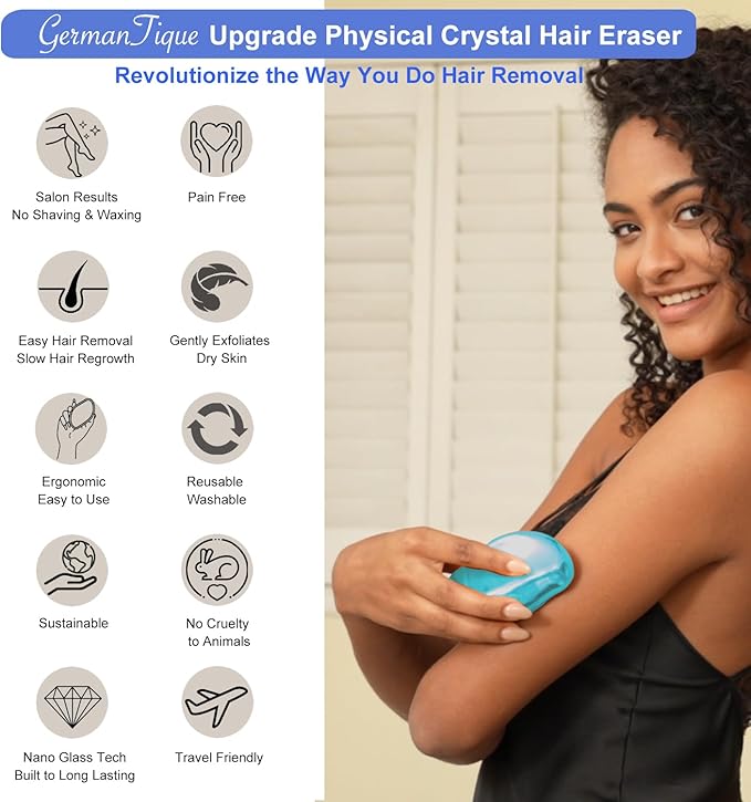 Crystal Hair Eraser,Natural Crystal Hair Remover,Reusable Painless Nano Glass Hair Removal Device Without Shaver,Gentle Crystal Epilator and Exfoliator for Soft Silky Skin(Light Blue)-VivaGrace Women