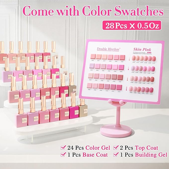 Double Rhythm 28Pcs 0.5Oz Gel Nail Polish Set Same Color Same Bottle Soak Off Gel Polish Kit Nail Art Manicure Salon DIY at Home for Women (Neutral Skin Pink Nude Collection-T24-12)-VivaGrace Women
