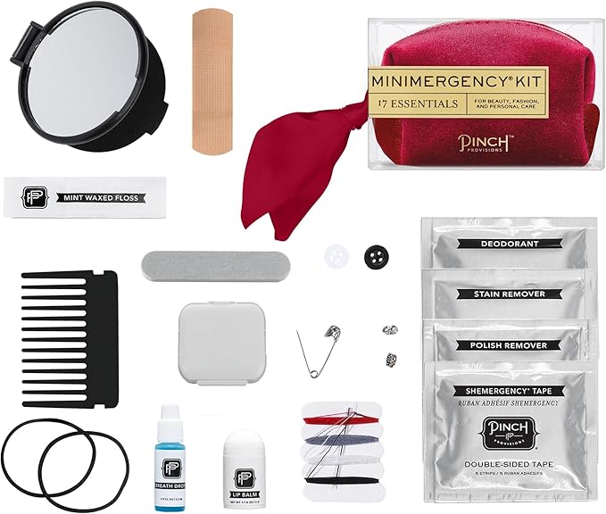 Pinch Provisions Velvet Minimergency Kit, for Her, Includes 17 Must-Have Emergency Essential Items, Compact, Multi-Functional Pouch, Gift for Parties and Birthdays-VivaGrace Women