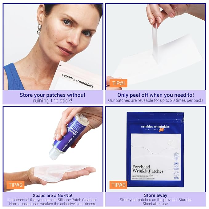 Wrinkles Schminkles Forehead Wrinkle Patches, 4-Pack, Reusable Hypoallergenic Silicone Smoothing Pads for Reducing Frown Lines & Face Lift Overnight-VivaGrace Women