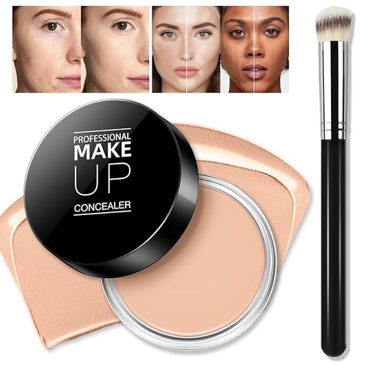 Cream Concealer Full Coverage Makeup, Matte Color Correcting Concealer with Brush, Waterproof, Conceals Blemish, Pores and Spots, Under Eye Makeup Concealer for Dark Circles (#03 NETURAL)-VivaGrace Women