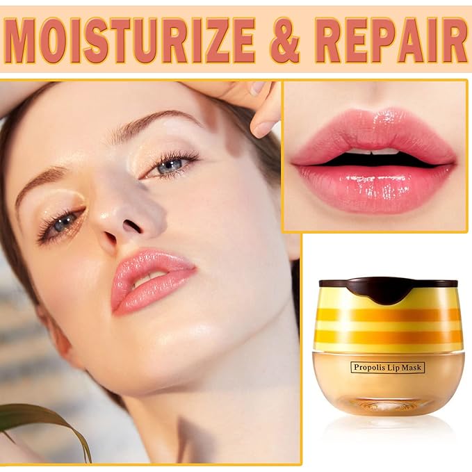 2Pcs Honey Pot Bee Lip Balm with Honey Spoon,Honey Lip Sleeping Mask Overnight 24HR Repair Lip Reduces Lip Lines,Exfoliator Moisturizing Moisture Dry & Chapped Lip Care Products-VivaGrace Women