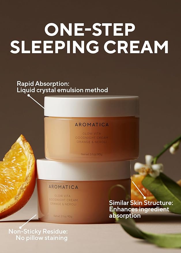 AROMATICA Glow Vita Goodnight Cream Orange & Neroli 3.1fl oz/90g - Night Cream Moisturizer For Face & Neck | Anti Aging Wrinkle Cream with Vitamin C, 5% Niacinamide-VivaGrace Women