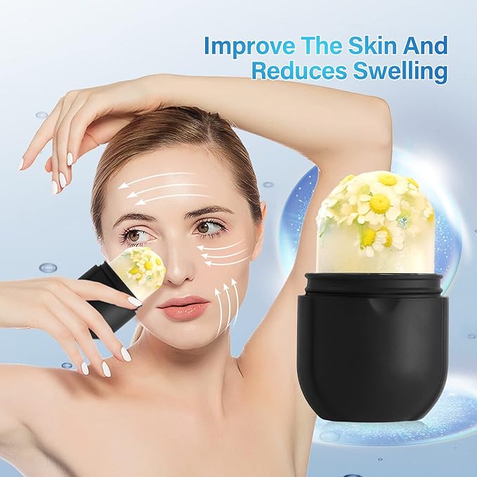 Ice Roller for Face Eye, Ice Roller Mold Face Skin Care Kit for Brighten Skin and Enhance Your Natural Glow Remove Fine Lines Shrink Pores Reduce Acne and Lubricate the Skin (Black)-VivaGrace Women