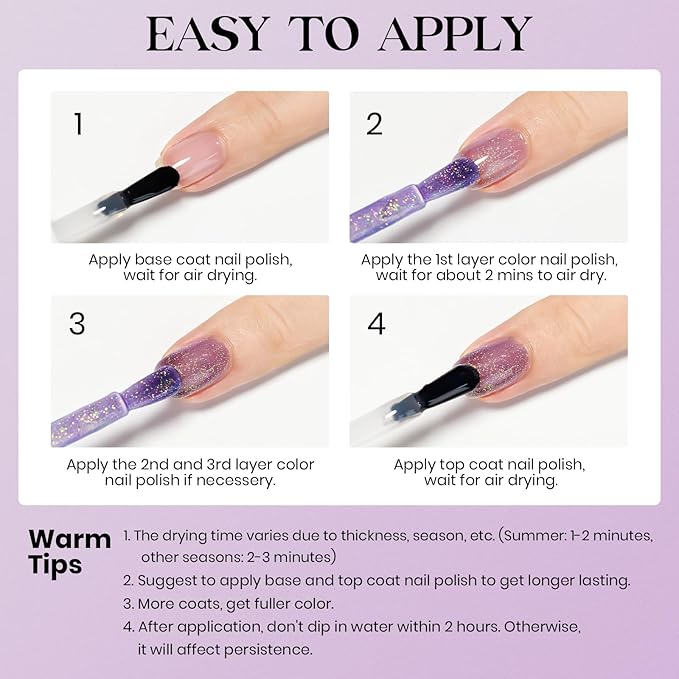MIZHSE Quick Dry Nail Polish, Holographic Neon Purple Nail Polish Air Dry Fast, 15ml/0.5 fl oz Regular Sparkle Shimmery Oil-based Glitter Nail Lacquer Non Gel Full Coverage Nail Art Manicure Home