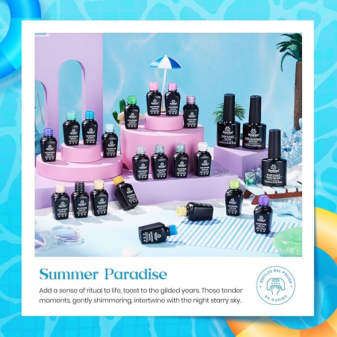 Beetles Summer Gel Nail Polish Set, 20 Colors Pastel Neon Pink Yellow Green Blue White Glitter Gel Nail Polish Kit Base Coat Matte Glossy Top Coat Soak off Uv Gift for Women-VivaGrace Women