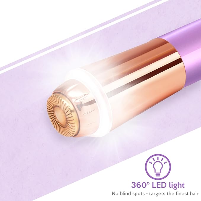 Portable Facial Hair Remover for Women – Painless, Fast & Precise Flawless Electric Razor & Epilator for Face, Lips, Chin Hair Removal – 18K Gold-Plated, 360° LED Light-VivaGrace Women