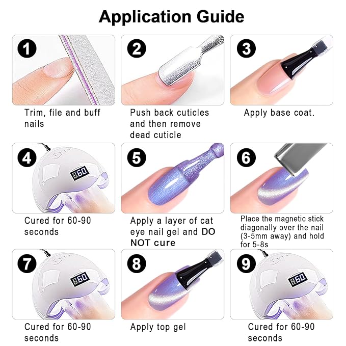 RARJSM Sparkle Diamond Pearl Cat Eye Gel Nail Polish Set 6pcs Velvet Silver Shimmer Pink Green Blue Purple White Glitter Mermaid Swirl Shell Thread Effect with Magnet Stick UV LED Curing Requires-VivaGrace Women