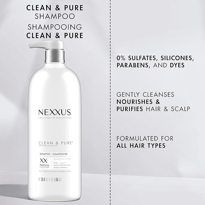 Nexxus Clean and Pure Clarifying Shampoo, With ProteinFusion, Nourished Hair Care Silicone, Dye And Paraben Free 33.8 oz-VivaGrace Women