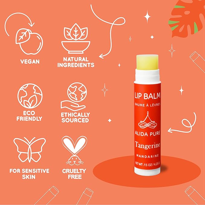 Tangerine Lip Balm, Vegan Lip Balm Set, Beeswax Free, with Avocado Oil, Organic Jojoba Oil, Candelilla Wax, and Vitamin E, Natural Moisturizer For Dry, Chapped, or Cracked Lips, 3 Tube Set-VivaGrace Women
