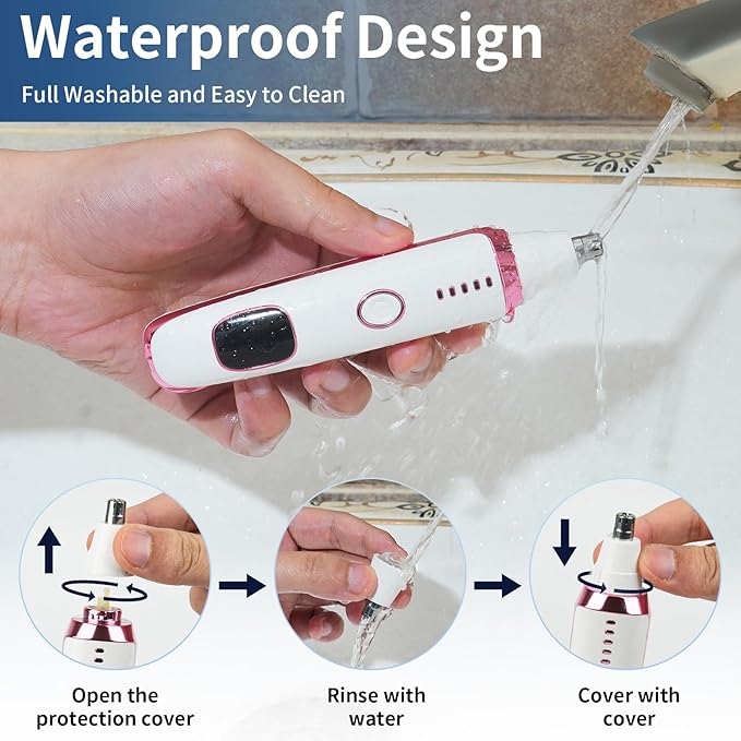 2025 Rechargeable Nose and Ear Hair Trimmer with LED Dispaly for Women Men,4 in 1 Painless Eyebrow & Facial Hair Trimmer with Powerful Motor,Ladies Wet & Dry Electric Razor (White)-VivaGrace Women