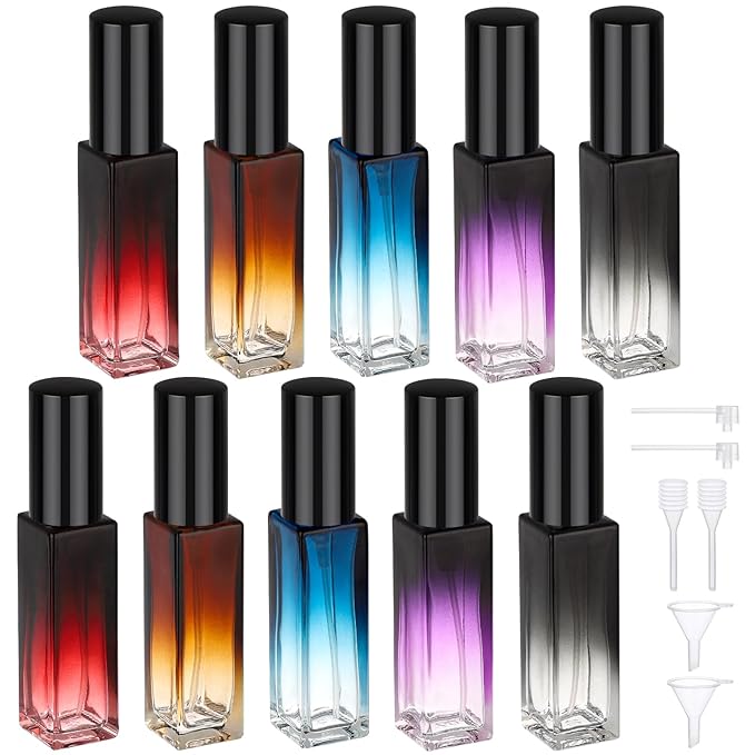Segbeauty 0.34oz Perfume Atomizer, 10 Pack Glass Mini Travel Perfume Bottle Refillable, 10ml Empty Travel Size Bottles for Cologne Fragrance, Cologne Sprayer with Transfer Tools Set for Refill-VivaGrace Women