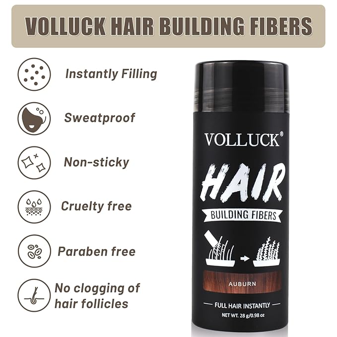 VOLLUCK Hair Fibers for Thinning Hair, Instant Coverage Hair Building Fibers for Women and men, Natural Hair Powder for Conceal Hair Loss 28 g (Auburn)-VivaGrace Women