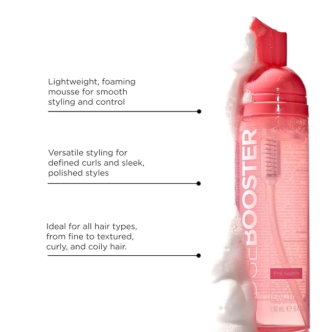 Style Factor EDGE BOOSTER Extra Strength Setting Mousse – Frizz Control, Extra Volume, and Conditioning – 6.4oz Pink Beryl Mousse for Curly Hair