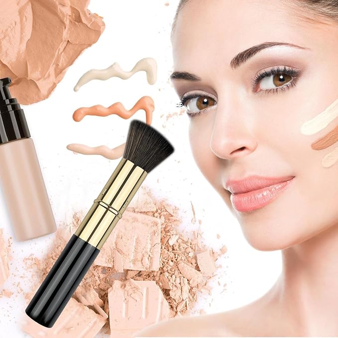 Retractable Kabuki Brush, Travel Powder Foundation Makeup Brush Face Blush Brushes for Liquid, Cream and Powder Face Makeup, Travel Size Makeup Brush-VivaGrace Women