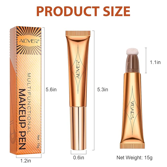 Liquid Highlighter Beauty Wand, Highlight Bronzer Stick with Cushion Applicator, Smooth Shimmer Finish, Lightweight Silky Cream Face Makeup Stick,Cruelty-free (Gold)-VivaGrace Women