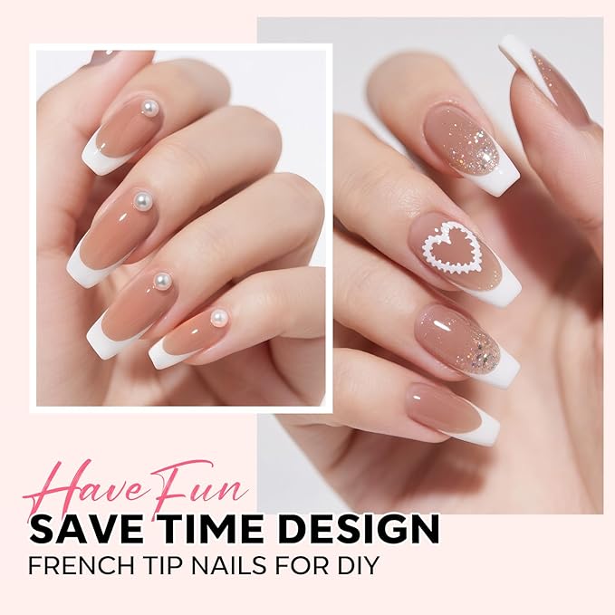 modelones French Tip Press on Nails, 150Pcs Long Square Fake Nails with Nail Box, Deep Nude Gel Nail Tips for Women, Soft Glue-On Nails for Natural Salon Look, DIY Nail Art Kit (15 Sizes)-VivaGrace Women