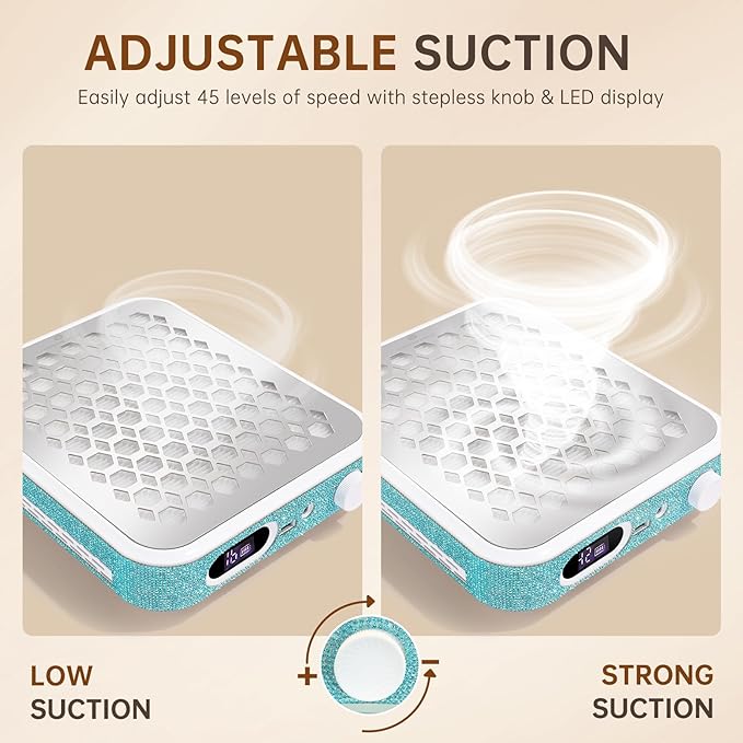Nail Dust Collector, Rechargeable Dust Collector Nail Tech, Powerful Vacuum Fan Vent Dust Collector Extractor Dust Suction Machine for Acrylic Nails Polishing, Nail Salon&Home, Blue-VivaGrace Women