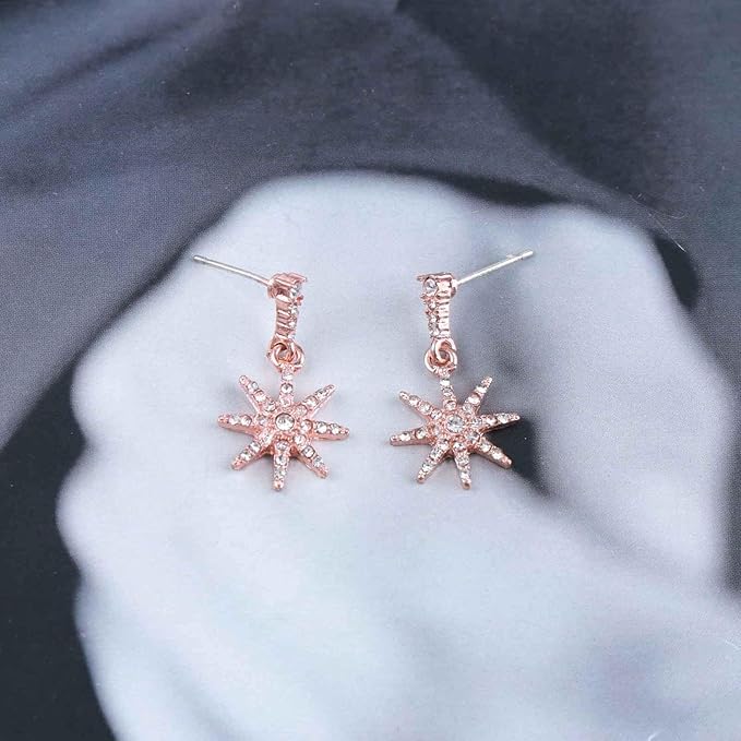 Boho Crystal Sunburst Earrings Rose Gold Star Drop Stud Earrings Cz Paved Starbust Earrings Celestial Earrings Jewelry for Women and Girls-VivaGrace Women