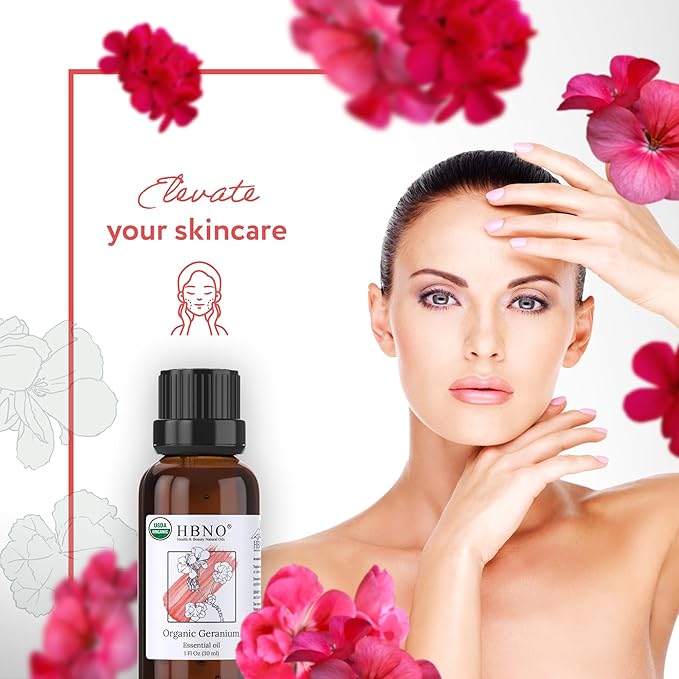 HBNO Organic Geranium Essential Oil - 1 oz (30ml) - USDA Certified Organic Geranium Essential Oil for Aromatherapy, Soap Making, DIY, Fragrances, Diffuser.-VivaGrace Women