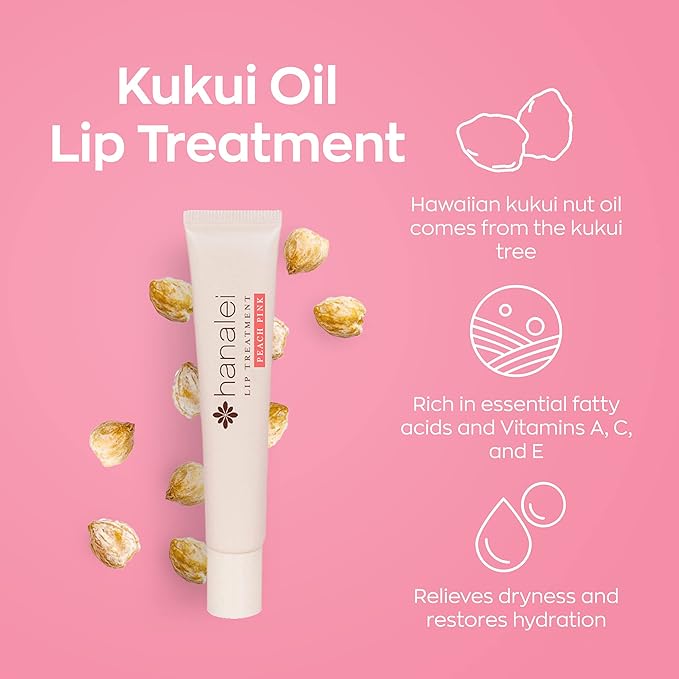 Hanalei Lip Treatment for Dry, Chapped Lips – Intensive Overnight Moisturizer with Kukui Oil, Shea Butter & Grapeseed Oil – Hydrating Balm for Healing Cracks – Peach Pink Tint, 15g – Cruelty-Free-VivaGrace Women