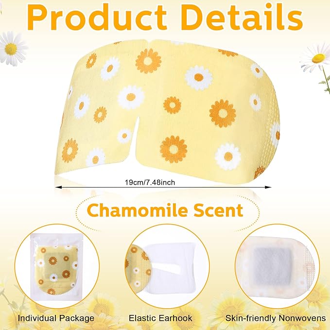 50 Packs Steam Eye Mask for Dry Eyes Spa Warm Sleep Eye Mask Self Heating Disposable Eye Masks for Home Office Travel Eyestrain Relieve (Chamomile Scent)-VivaGrace Women