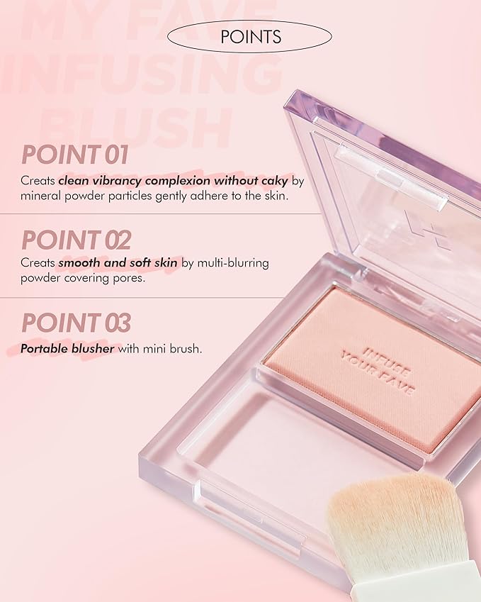HOLIKA HOLIKA Infusing Blush with Brush - Lightweight, Smooth, Blendable Cheek Blusher, Sebum-Control, Natural Pore Coverage, Built-In Brush, Long-Lasting Pigment for Romantic Mood (04 MOOR)-VivaGrace Women
