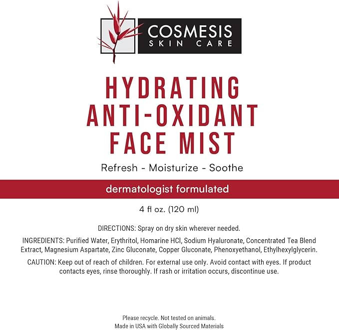 Cosmesis Hydrating Anti-Oxidant Face Mist - Refresh, Moisturize & Soothe Dry Skin, Tea Blend & Vitamins A/D - 4 fl oz-VivaGrace Women