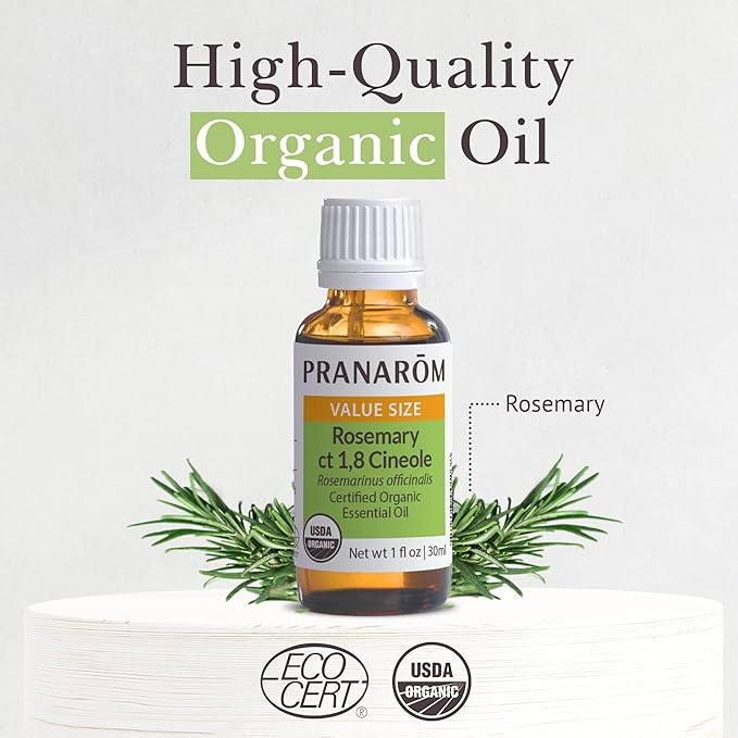 Pranarom USDA Certified Organic Rosemary Cineole Essential Oil (30ml), 100% Pure Undiluted Therapeutic Grade from Tunisia for Aromatherapy, Diffuser, Meditation, Massage, Relaxation-VivaGrace Women