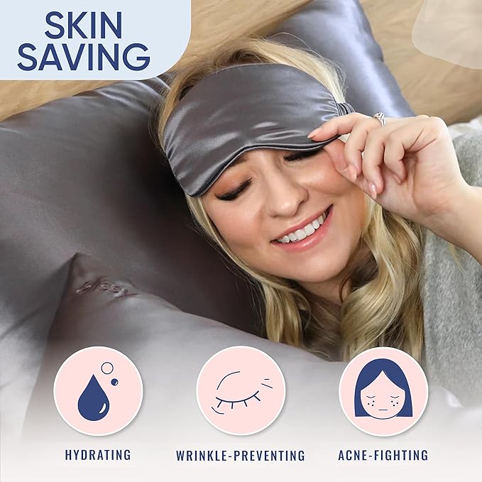 Blissy Silk Pillowcase - 100% Pure Mulberry Silk - 22 Momme 6A High-Grade Fibers - Silk Pillow Cover for Hair & Skin - Regular, Queen & King (Gray, Queen)-VivaGrace Women