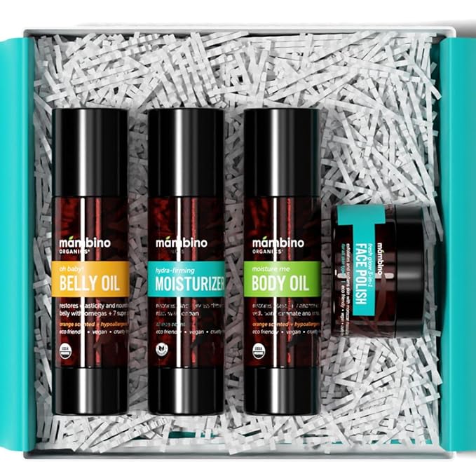 Second Trimester Set – All Natural Skincare Pregancy Gift Box – Anti-stretch mark Belly Oil, Moisturizing Body Oil, Face Polish, Face Moisturizer - Mambino Organics-VivaGrace Women