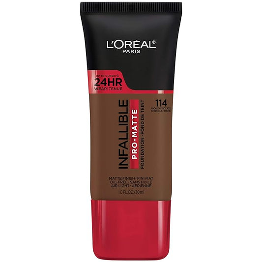 L'Oreal Paris Cosmetics Makeup Infallible Pro-Matte Liquid Longwear Foundation, Rich Chocolate, 1 fl oz.-VivaGrace Women