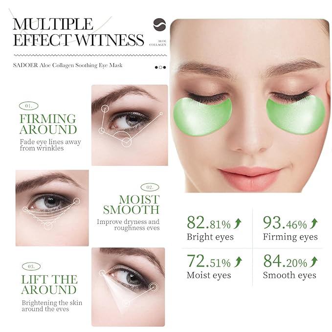 Aloe Vera Under Eye Mask,60 PCS Aloe Vera Gel Eye Mask Skin Care,Hyaluronic Acid Collagen Under Eye Patches for Dark Circles and Puffiness,Reduce Wrinkle Patches,Improves & Firms Eye Skin-VivaGrace Women