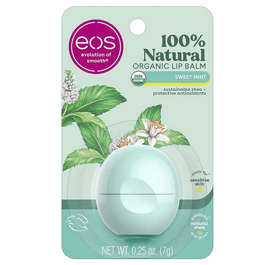 eos 100% Natural & Organic Lip Balm- Sweet Mint, Dermatologist Recommended, All-Day Moisture, Made for Sensitive Skin, Lip Care Products, 0.25 oz-VivaGrace Women