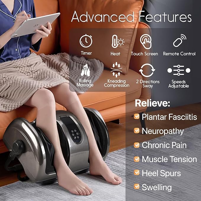 Shiatsu Foot Massager with Heat Deep Kneading Foot and Calf Leg Massager Machine for Relaxation, Muscle Pain Relief Massage (Silver)-VivaGrace Women