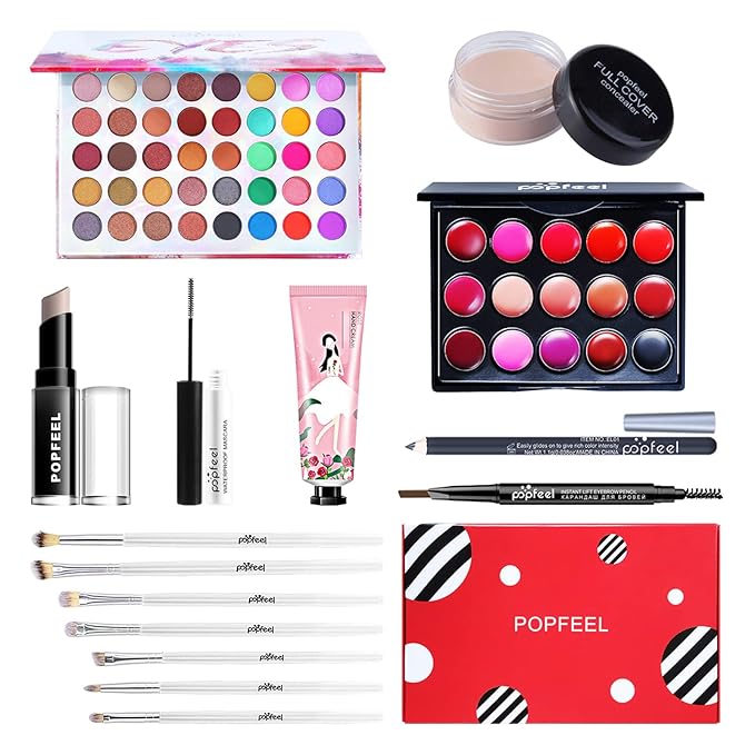 All-in-One Makeup Gift Set Carry All Makeup Kit Women Full Kit With Makeup Bag Lipgloss Lipstick Concealer Blush Foundation Face Powder Eyeshadow Palette Cosmetic Palette #3-VivaGrace Women