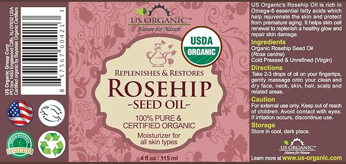 US Organic Rosehip Seed Oil, USDA Certified Organic, Cold Pressed, Virgin Organic, Amber Glass Bottle and Glass Eyedropper for Easy Application - 4 oz (115 ml)-VivaGrace Women