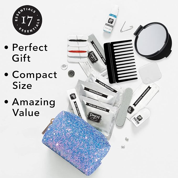 Pinch Provisions Blue Periwinkle Minimergency Kit, includes 17 Travel-Sized Cosmetic Essentials, Convenient for Purses, Emergency Beauty Accessories, Gifts for Holiday’s & Birthday’s-VivaGrace Women