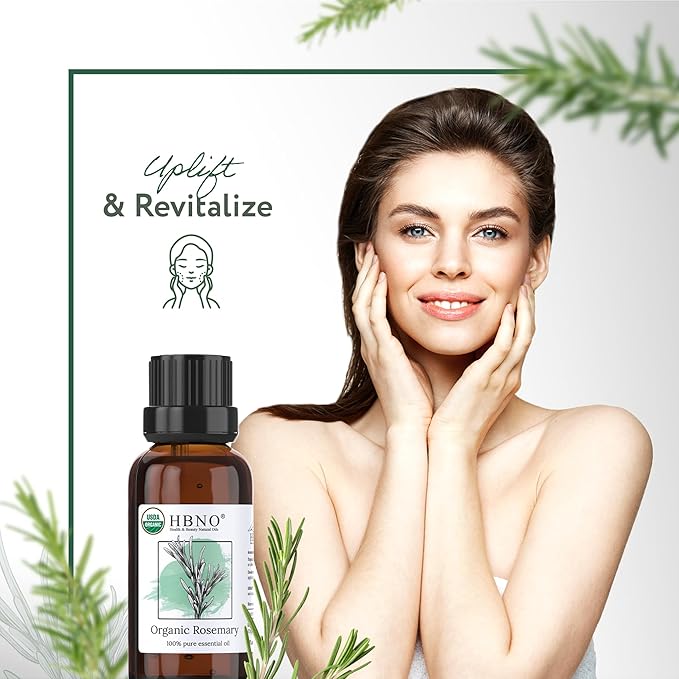 HBNO California Bottled Organic Rosemary Essential Oil 1 fl oz (30ml) - USDA Certified Organic Rosemary Essential Oil for Aromatherapy, Soap Making, DIY, Fragrances, Diffuser-VivaGrace Women